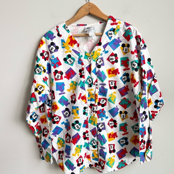 Vintage 90s Mickey and Co. Button Down PJ Top Medium - Picture 7 of 8